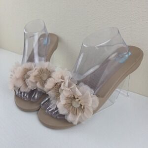 Oka-B Floral Embellished  Slides Catalina Beige Sandals Womens Size L (9.5-10.5)